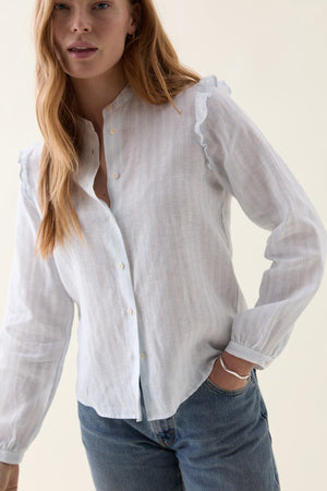Ellen Ruffle Sleeve Linen Shirt