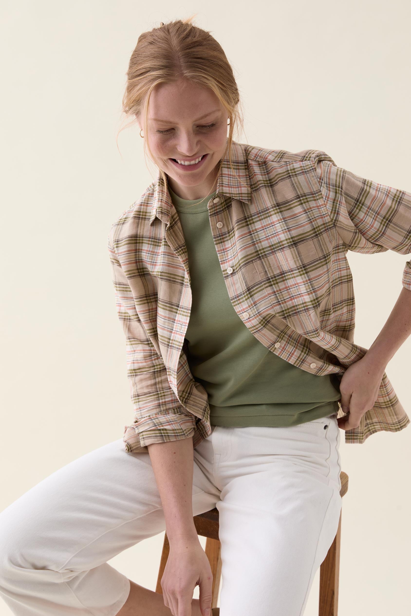 Frimley Khaki Check Linen Shirt