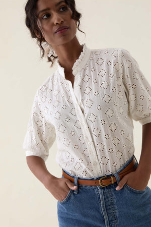 Mimbridge Frill Neck Broderie Shirt