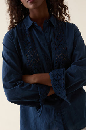 Newhaven Navy Broderie Panel Shirt