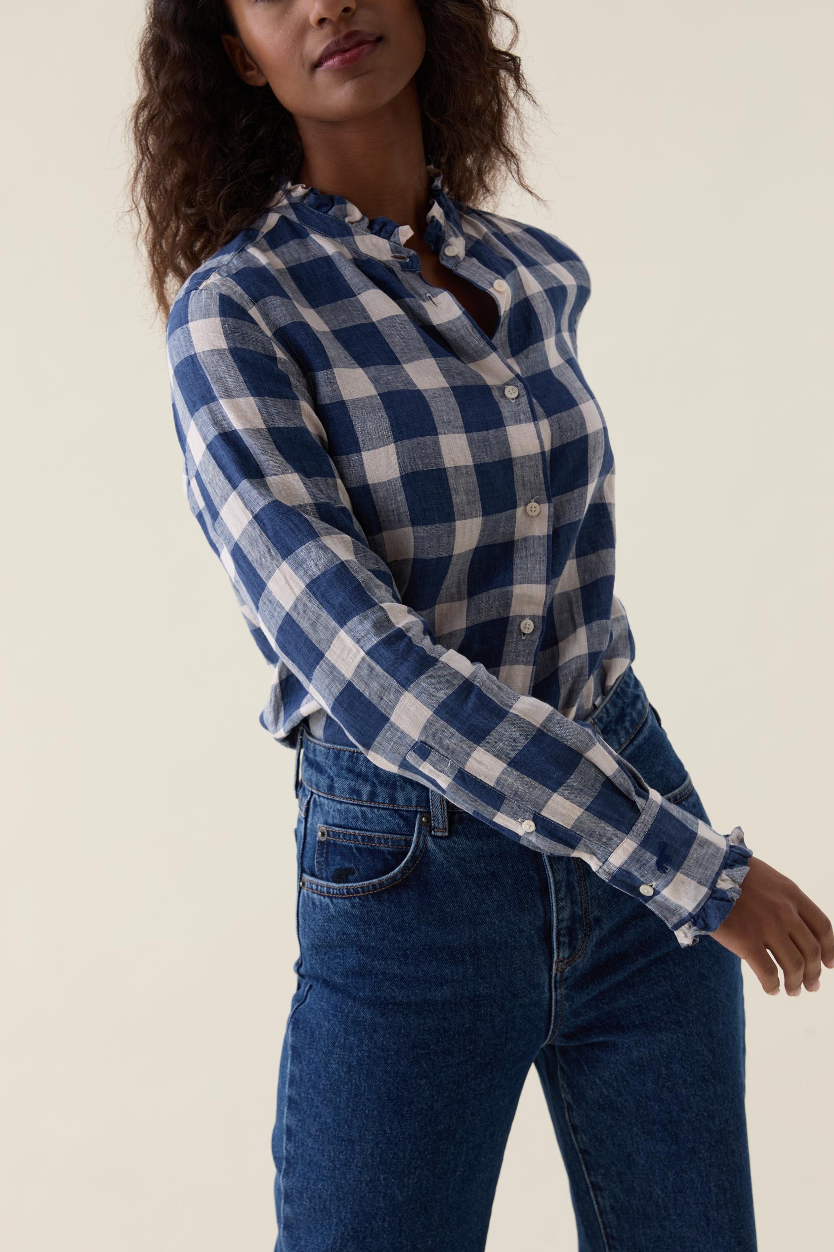 Ockley Gingham Ruffle Linen Shirt